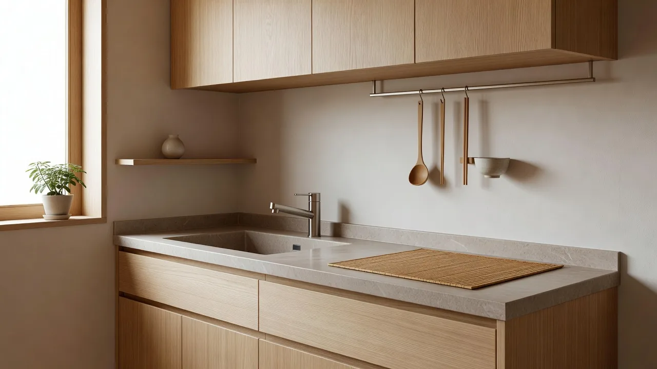 Small Kitchen with Wooden Cabinets